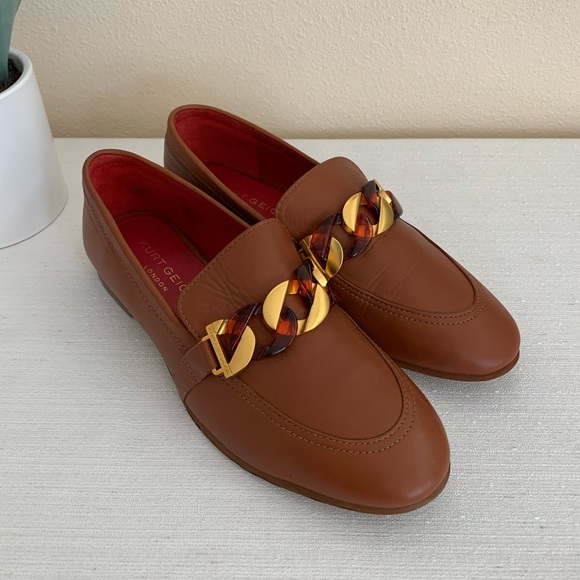 New Kurt Geiger London Kiara Camel Leather Gold Chain Loafers Woman’s EU38 US7 - Picture 3 of 11